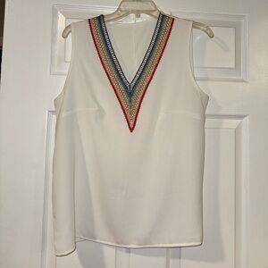 New Never Worn SHEIN White Sleeveless Top with Rainbow Border Accent - Size L ❤️
